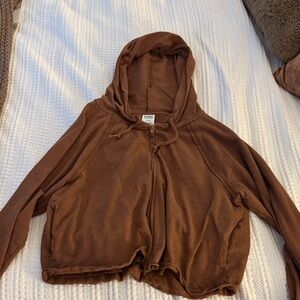 PINK Victoria secret Brown Hooded Zip-Up lightweight Jacket